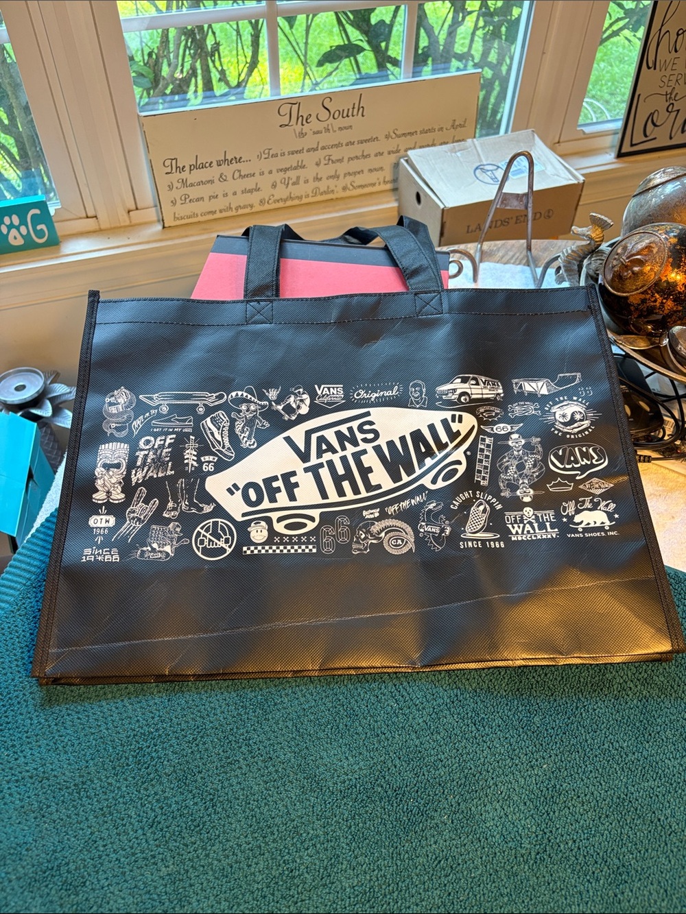Large Vans Black 100% Polypropylene Tote Bag with White 'Off The Wall' Graphic
